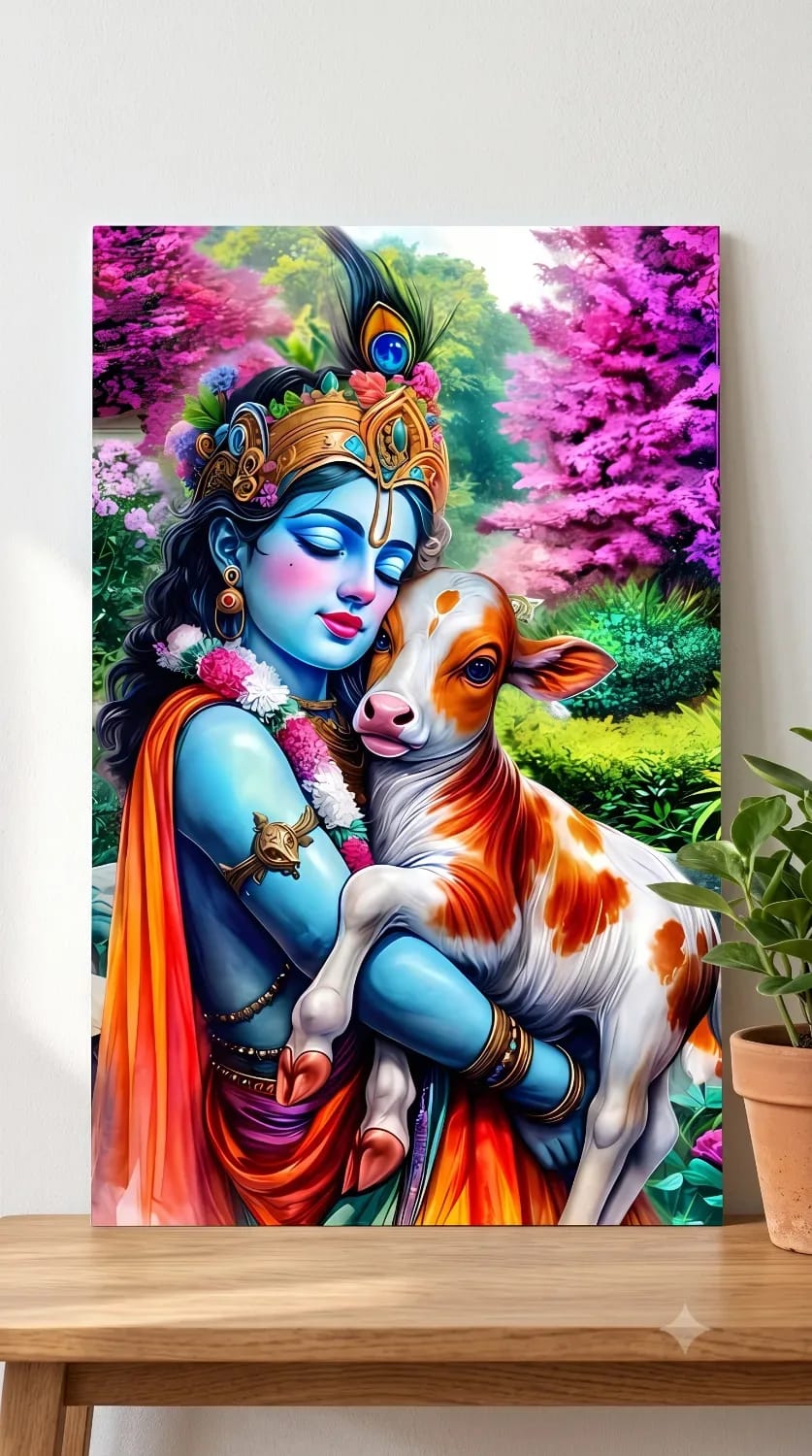 Baby Lord Krishna Metallic Wall Art — Religious metal print wall art India
