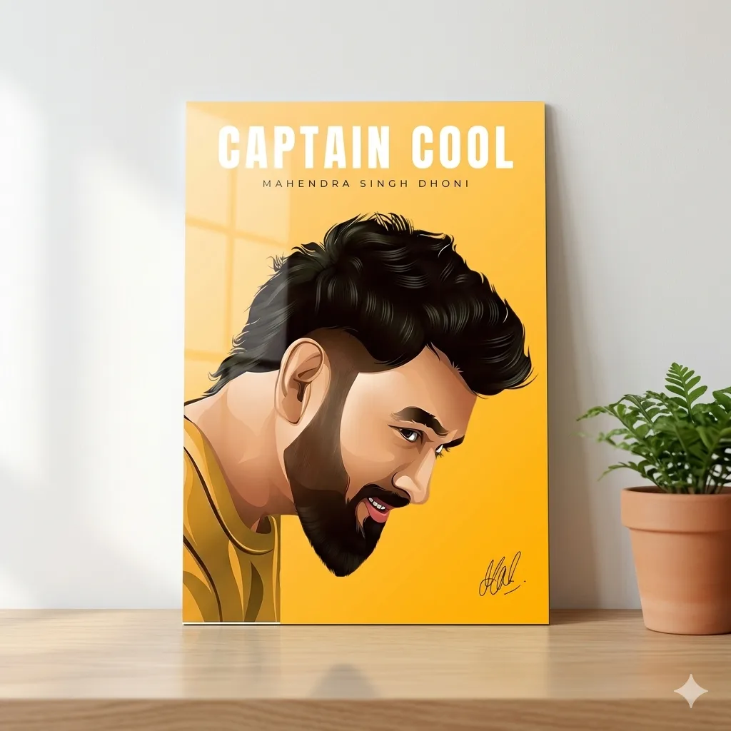 MS Dhoni Captain Cool Metal Wall Art – Premium Cricket Poster — Cricket metal print wall art India