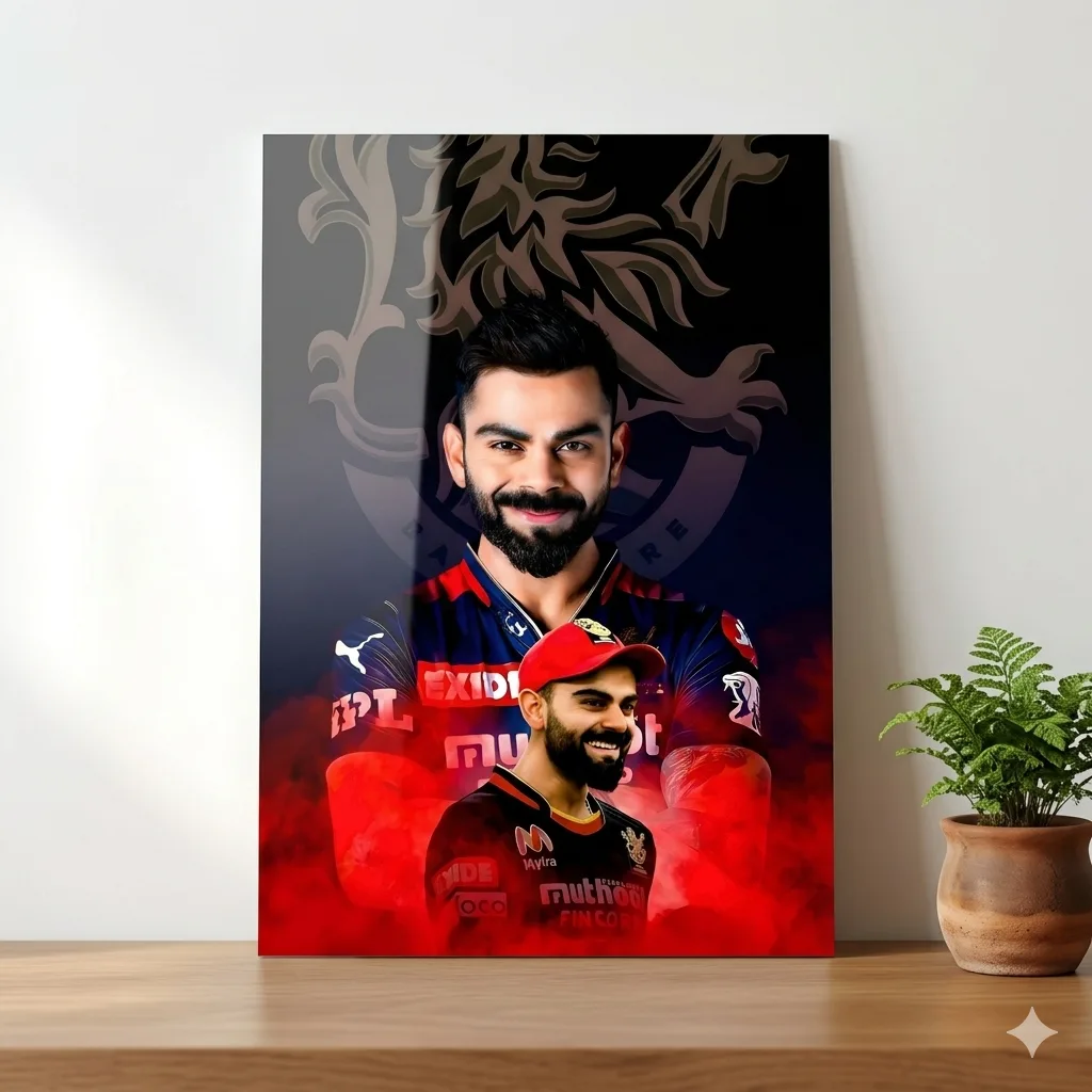 Virat Kohli RCB Metal Wall Art – Premium Royal Challengers Bangalore Poster — Cricket metal print wall art India