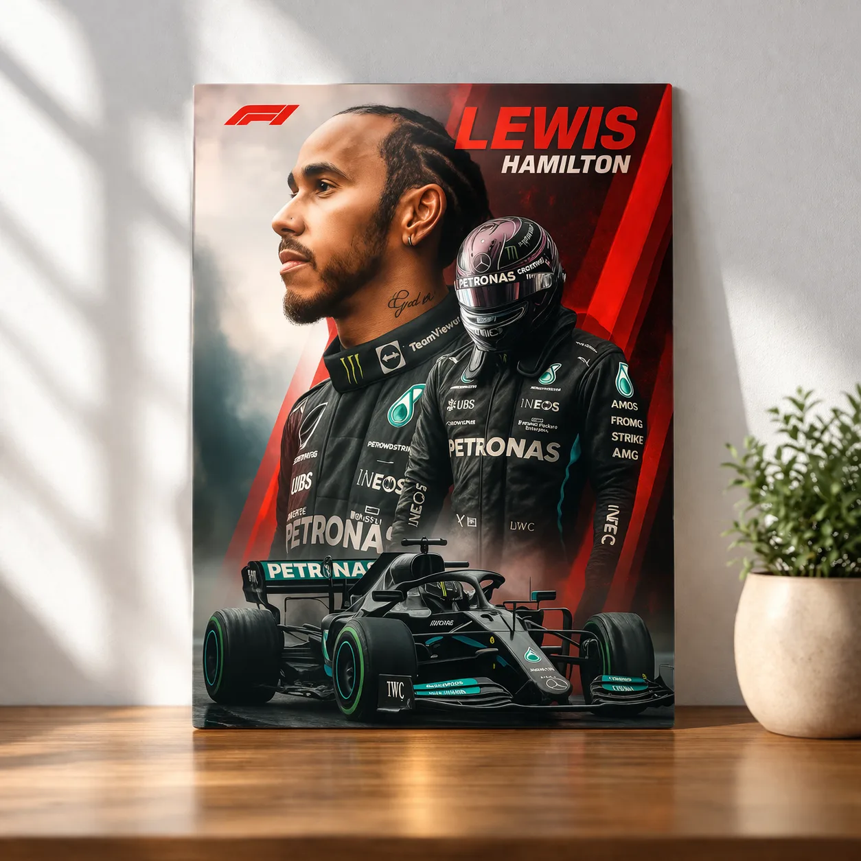 Lewis Hamilton Mercedes F1 Champion Racing Wall Art — Cars metal print wall art India