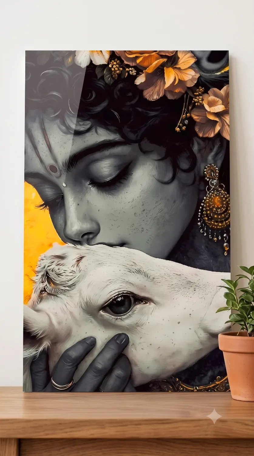 Minimal Lord Krishna Metallic Wall Art — Religious metal print wall art India